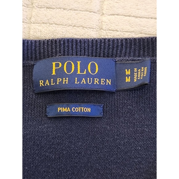 Polo Ralph Lauren Navy Men's Medium V-neck 100% Pima Cotton Sweater - Picture 7 of 7